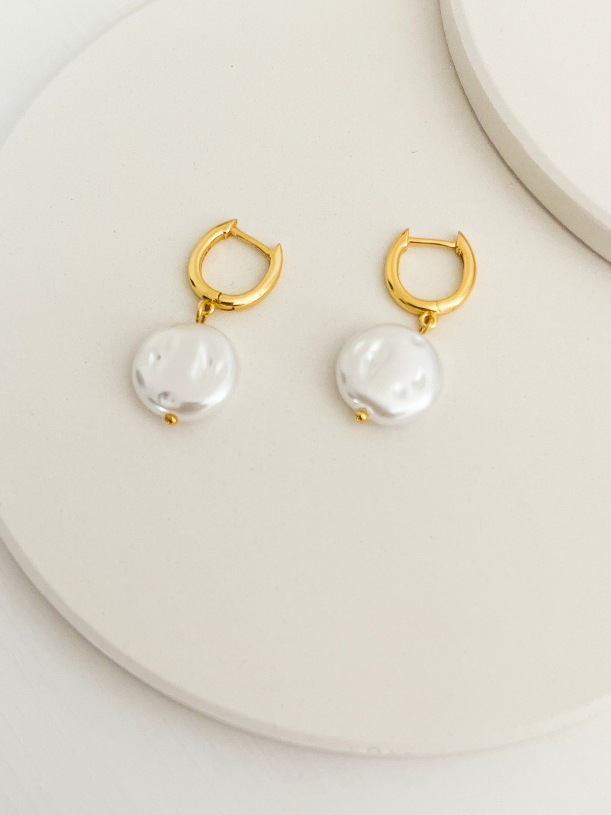 Jasmine Pearl Drop Huggies Gold