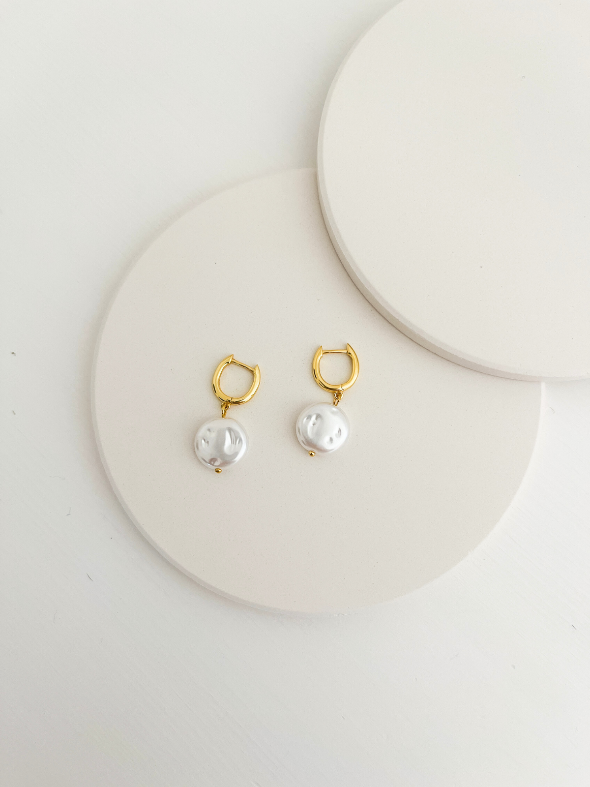 Jasmine Pearl Drop Huggies Gold