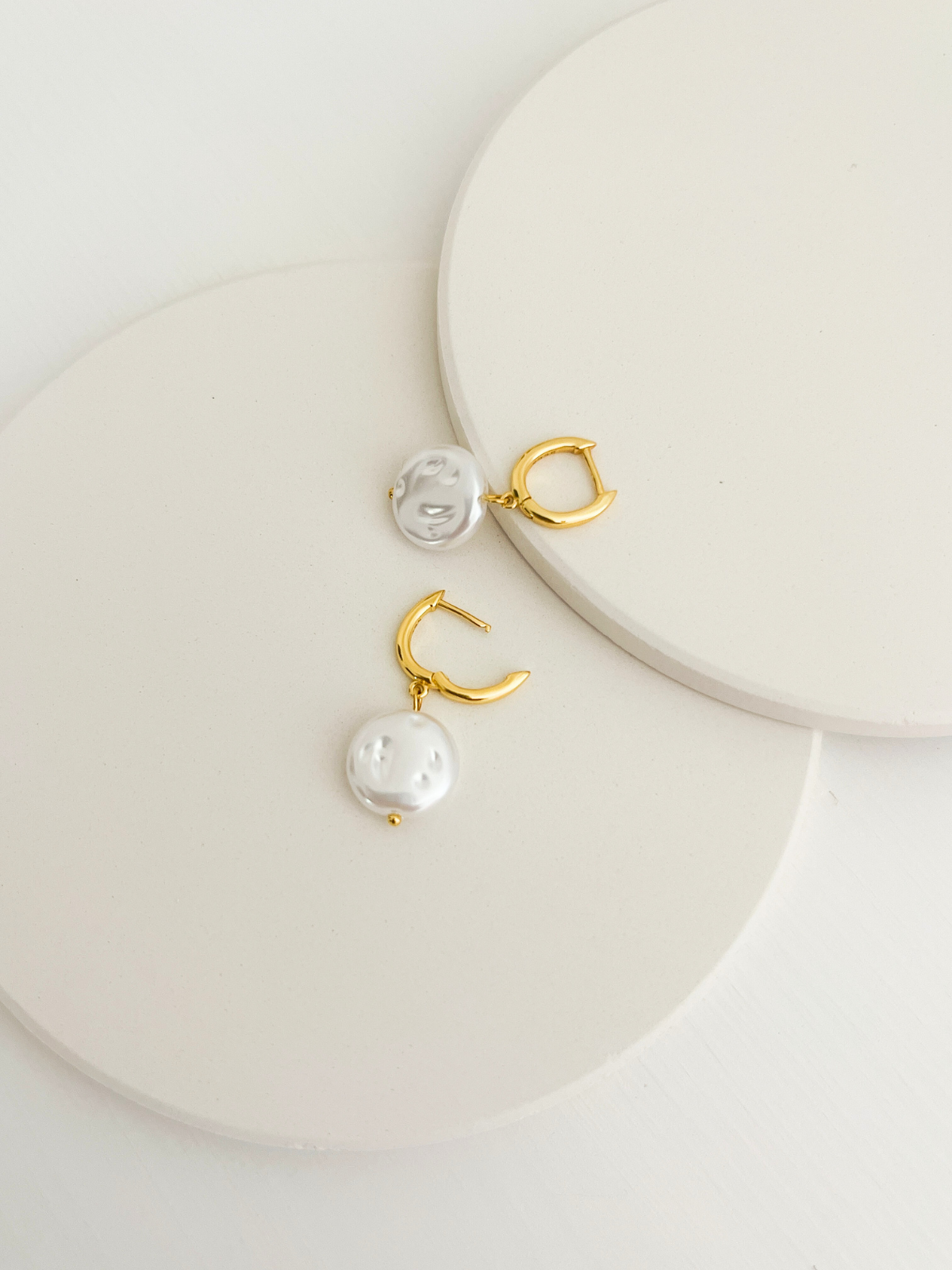 Jasmine Pearl Drop Huggies Gold
