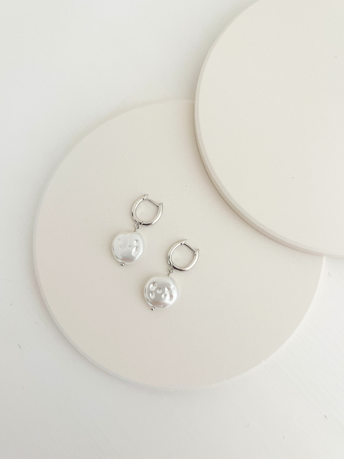 Jasmine Pearl Drop Huggies Silver