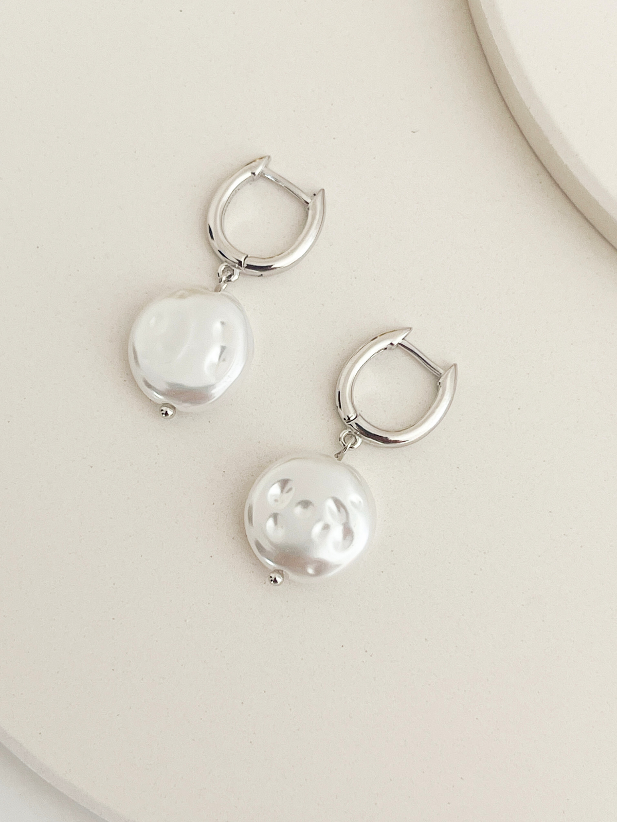 Jasmine Pearl Drop Huggies Silver