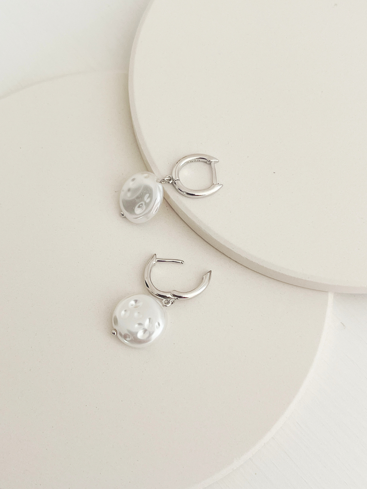 Jasmine Pearl Drop Huggies Silver